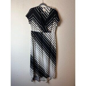 Chicos Sz 2 (US 12) White Black Bias Striped Maxi Dress Faux Wrap Style
